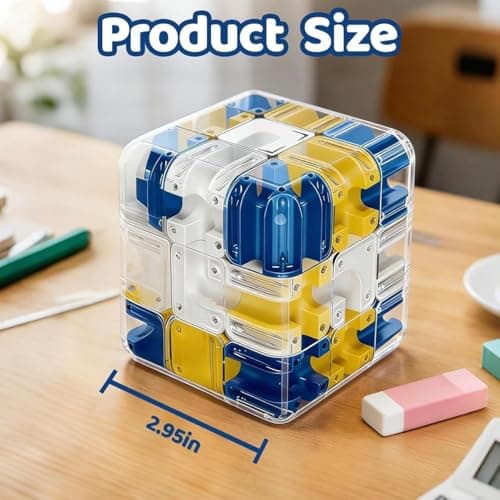 3D Maze Puzzle Cube, Transparent Labyrinth Ball Game, Brain Teaser IQ Toy, Rolling Metal Marble Challenge, for Kids and Adults 4
