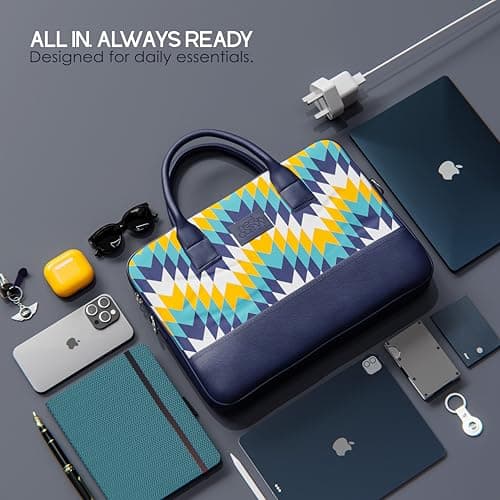 Chevron Laptop Messenger Bag for Men & Women | Upto 13 inch 8L | Lightweight Water Resistant | PU Leather & Velvet | Adjustable Sling & Multiple Organisers | Office Bag for Work & Travel (Blue) 4