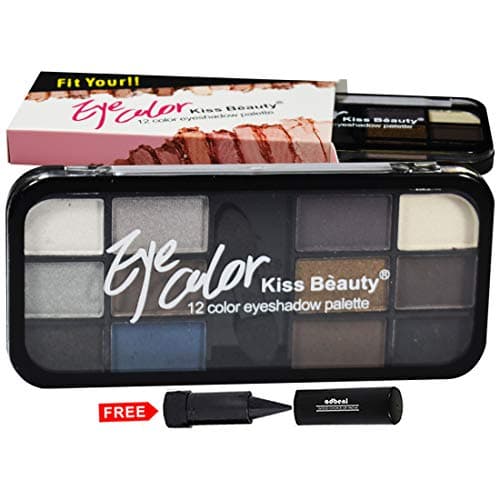 Kiss Beauty Eye Color 12Color Eyeshadow Palette Shade-B02 Pack of 1 With Free Kajal
