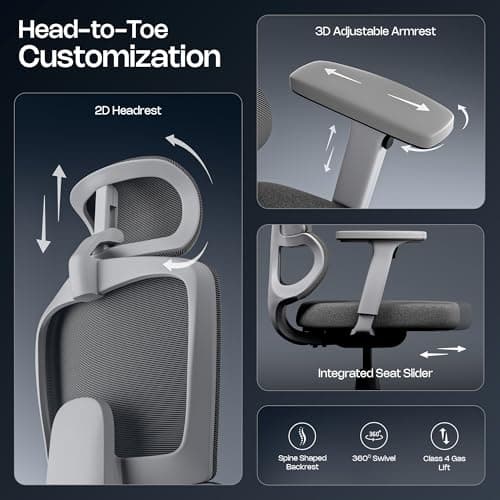 Green Soul Orion | Ergonomic Office Chair for Work with Dual Panel Backrest | Seat Slider | 3D Armrest | Warranty | 3 Years | Grey 4