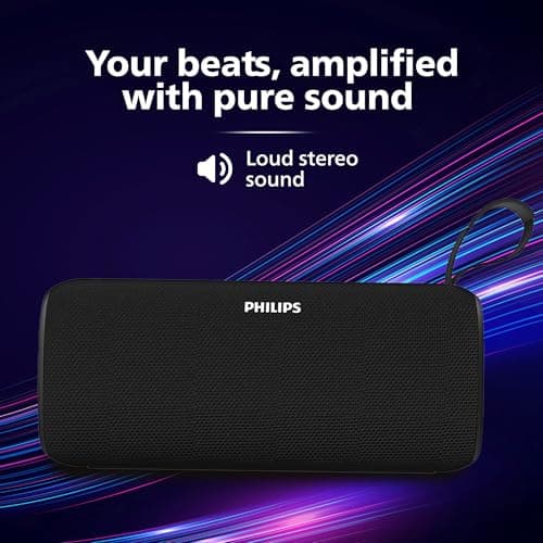 PHILIPS Audio TAS2400BK Portable Bluetooth Speaker with Stereo Sound, 32W RMS, 2400mAh Rechargeable Battery, BT v5.3 Connectivity, IPX4 Waterproof, Supports TF/USB/BT Modes with Hanging Strap (Black) 5
