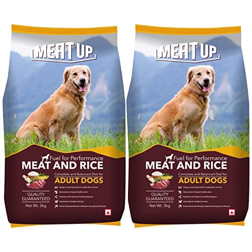 Meat Up Adult Dry Dog Food 3kg + 3kg (Free) 6kg | Meat & Rice Flavour | Buy 1 Get 1 Free | Healthy Skin & Beautiful Coat |Healthy Joints and Strong Bones |Prebiotics & Probiotics for Healthy Digestion