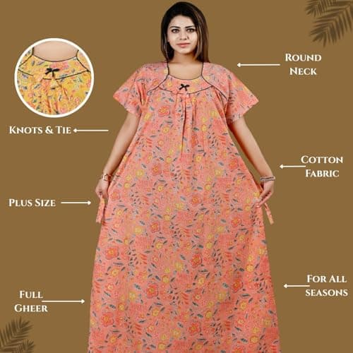 Bejod's Collection Women Pure Cotton Nighty Combo Pack | Full Length Floral Printed Cotton Nighty Maxi | Soft & Breathable Night Dress for Women L-4XL (Peach, 4XL) 5