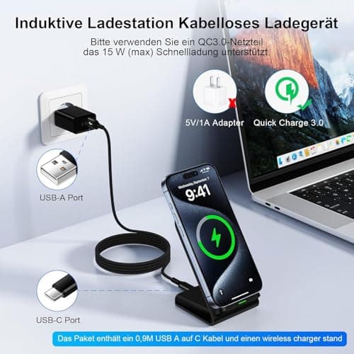GIANAC 15W Fast Wireless Charger Qi Certified Charging Stand Compatible for iPhone 17/17 Air/17 Pro/17 Pro Max, 16/16 Plus/16 Pro/16 Pro Max, 15/14/13/12/11 Series 2