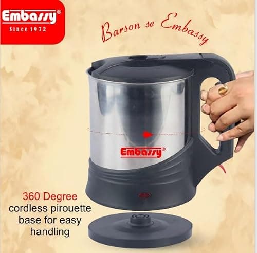 EMBASSY Electric Kettle Stainless Steel 1.7 L | 1000W | Superfast Boiling | Auto Shut-Off | Boil Dry Protection | 360° Rotating Base | 2 YEAR WARRANTY | Silver and Black 5