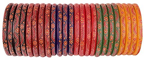 NMII Glass with Flower Pattern Glossy Finished Kada Set For Women and Girls, (Multi-Colour_2.8 Inches), Pack Of 24 Kada Set