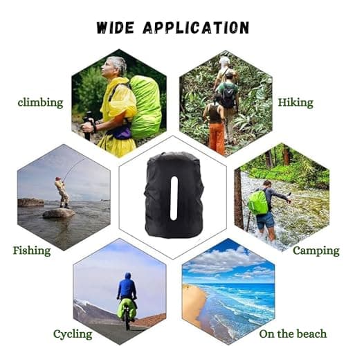 MUTMAIN Reflective Bag Cover Waterproof 40L to 50L PU coated Rain Cover for Backpack Bags, Suitable bags for Laptop, School, Tail, Trekking, Travel bag with Adjustable Buckle and Storage Pouch (Black) 4