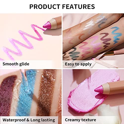 Oulac Waterproof Eye Shadow Stick Smooth and Long Lasting, Shimmering Glitter Finish, Blendable Eyes Makeup, Vegan & Cruelty-Free 3.8g, 17 Hollywood Dream 5