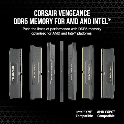 CORSAIR Vengeance DDR5 RAM 16GB (1x16GB) Up to 6000MHz CL36-44-44-96 1.35V AMD EXPO Intel XMP 3.0 Desktop Computer Memory – Grey (CMK16GX5M1E6000Z36) 2