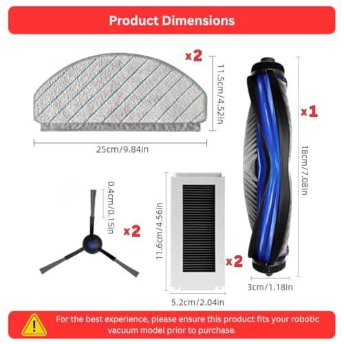 Reverbo Replenishment Kit | Compatible with Ecovacs Deebot N30 White Robot Vacuum | Main Roller Brush, 2 Side Brushes, 2 Filters & 2 Mops 3