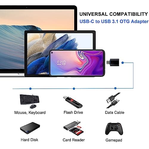 USB C Adapter, USB C to USB 3.1 Adapter, USB C to USB, USB C Male to USB A Female OTG Adapter Compatible with MacBook Pro, Samsung Galaxy, Type-C Mobile Phones, Tablets and Laptops (Black) 2