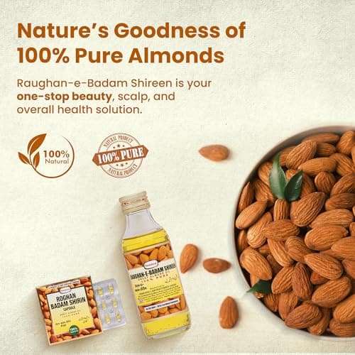 Hamdard Raughan-E-Badam SHIREEN Sweet Almond Oil for Body, Skin & Hair | 100ml | Natural Almond Oil | Helps Enhance Memory | Helps Relieve Constipation | Helps Build Stronger Muscles | Pack of 1 3