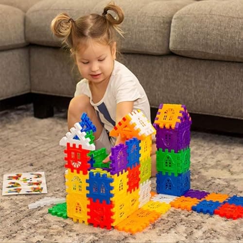 Interlocking Building Block Construction Toy Set, Multicolor Plastic House Building Blocks, 72 Pieces, Educational STEM Toy for Kids Ages 3-8 Years 2