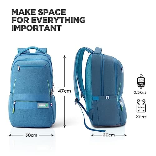 American Tourister Shaw Large Office Laptop Bag, 23 Ltrs Bag For Men, 5 Compartment School Bag Gift For Unisex Boys Girls Teal, With Internal Organizer, Rugged Zips 17'' Inch Laptop Compatible 3