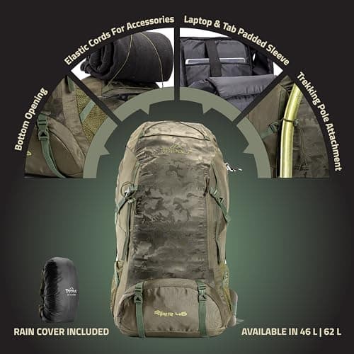 Tripole Air Trekking and Travel Rucksack with Rain Cover and Laptop Sleeve | 3 Year Warranty (Green, 46L) 3