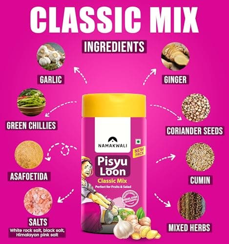 Namakwali Flavoured Pahadi Salt Seasoning Mix (Garlic, Mix, Hing Jeera) | Sprinkler, Marinade Mix | Perfect for Salad, Fruits, Curd, Fries, Sweet Corn, Makhana, Papad, Sandwich, Buttermilk, Noodles Pa 5