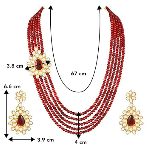 Peora Indian Traditional 18K Gold Plated Kundan Pearl Maroon Long Necklace with Earring Jewellery Set for Women Girls 5