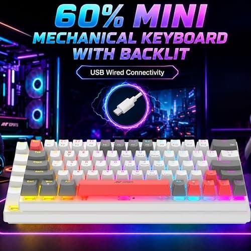 Ant Esports MK1200 V2 Mini 60% Mechanical Gaming Keyboard with Red Switches| 63-Key Compact Wired Keyboard |Rainbow RGB Backlit |26-Key Anti-Ghosting|Double-Shot Keycaps|USB for PC & Laptop 3