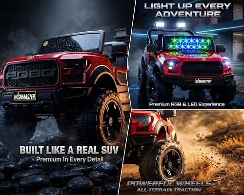 Wishmaster 4x4 Driving EV Cars for 1, 2, 3, 4, 5, 6 Years | Remote + Steering + Mobile App Control | Kids Jeeps (Medium Size F-Raptor [1-8 Year Kids] 4