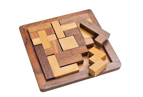 Wooden Pentomino Puzzle Game for Kids 5+ Years, Educational Brain Teaser with Removable Stand, Handcrafted Logic Building Toy, Made in India