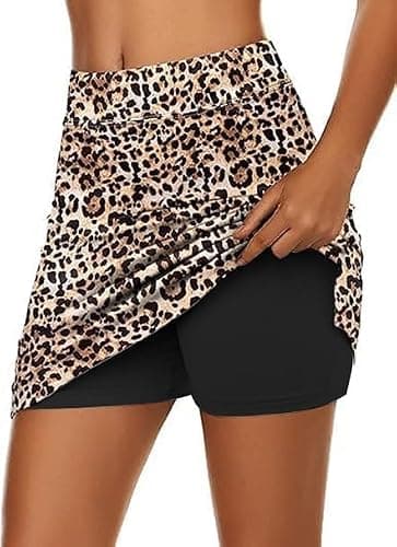 Nora Nico Women's High Rise Flared Stretchy Opaque Skater Skirts with Shorts (skater-Skirt-Leopard-Print-3XL) 2
