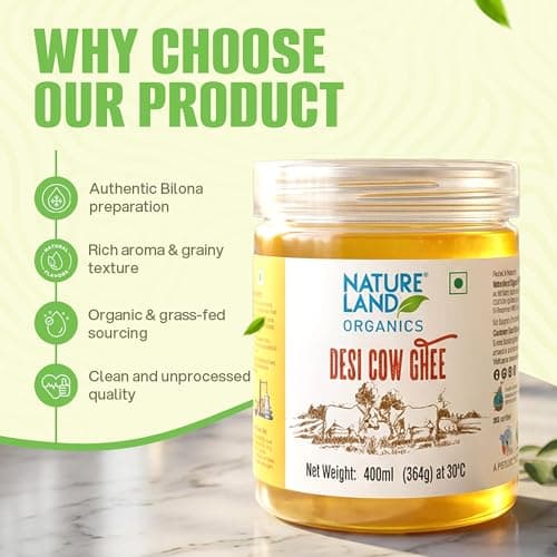 Natureland Organics Premium Cow Ghee 400 Ml - 100% Organic Indian Desi Cow Ghee 3