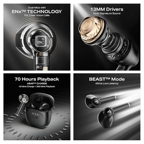 Boat Airdopes 131 Gen 2, 13mm Drivers, 70H Battery, ENx Tech, Beast Mode 45 ms Low Latency, ASAP Charge, Bluetooth Earbuds, TWS Ear Buds Wireless Earphones with mic (Carbon Black) 3
