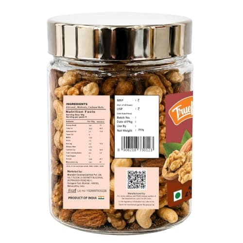 Truefarm Roasted Mixed Nuts | Slow Roasted Kaju, Badaam & Akhrot | Good Source of Protein & Nutrients | Mixed Dry Fruits for a Healthy Evening Snack | NPOP Certified | Pack of 1 (250g) 2