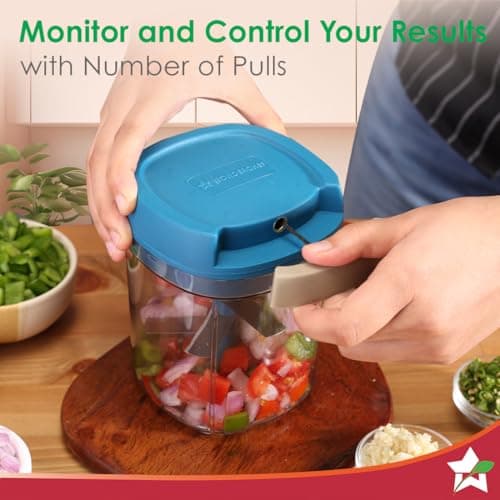 Wonderchef Pulse Vegetable String Chopper | Vegetable Cutter | 900ml | 6 Sharp Stainless-steel Blades for Precise Cutting | Transparent Bowl | Anti-slip Design | 1-Year Warranty 3