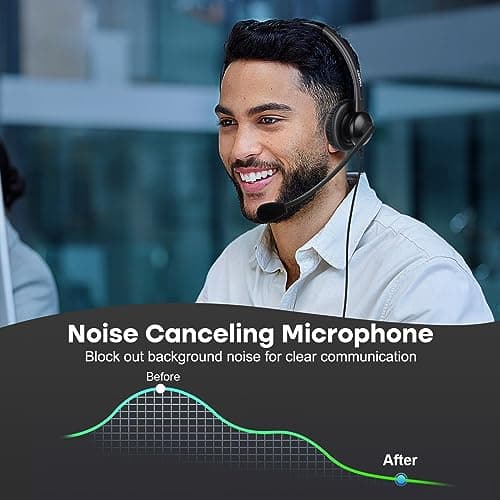 Telephone Headset with Noise Canceling Microphone, Mono Call Center Office Headset with RJ9 Jack & 3.5mm Connector for Landline Deskphone Cell Phone PC Laptop, Work for Polycom Avaya Nortel 3