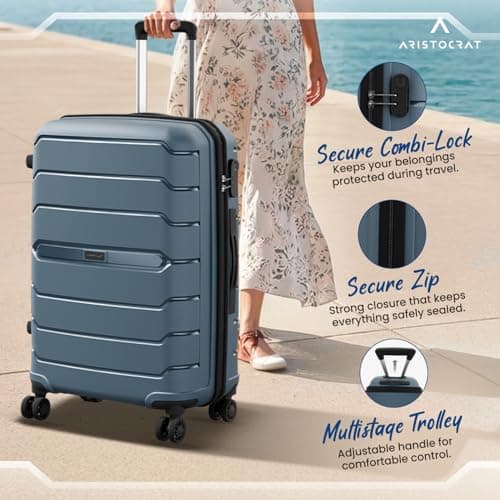 Aristocrat Liberty Medium (Check-in) Polypropylene Hard Spinner Trolley Bag, 68Cm|Combination Lock|8 Wheels|3 Years International Warranty|Spanish Blue 5