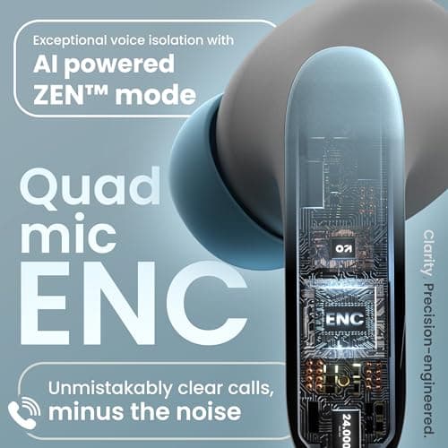 GOBOULT Z20 Pro Made in India Ear Buds Wireless 60H Playtime, 4 Mics Calling, 45ms Low Latency Gaming, 13mm Bass Driver Earbuds Buds TWS Bluetooth Wireless Earphone (Powder Blue) 5