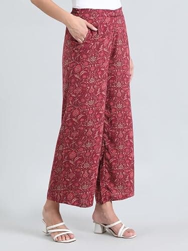 GO COLORS Soft Viscose Printed Palazzo Full Length for Women| Breathable, Mid Rise, Dark Pink 3