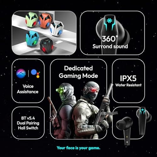 Number Super Buds Pro GT99 Truly Wireless in Ear Earbuds with 50 Hours Playtime, 35ms Ultra Low Latency, Dual Pairing Ear Buds, Quad Mic ENC, BT 5.4, IPX5, Fast Charging, Made in India (Glass Black) 2