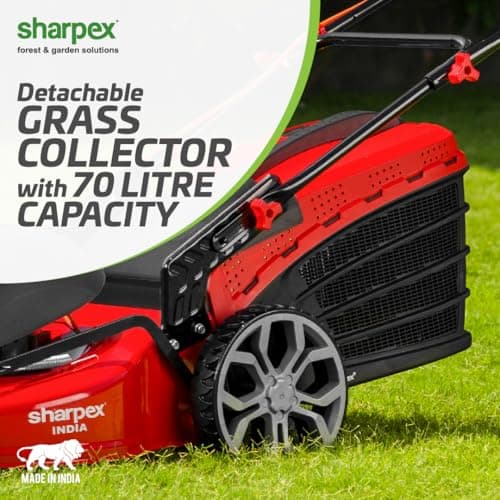 Sharpex 1800W Electric Lawn Mower 18 Inch Blade | Made in India | 70L Grass Catcher | 8 Cutting Heights (30–80mm) | Tools Kit Included | Suitable for 2,500–10,000 sq.ft | Single Phase 2.5HP Motor, Red 5