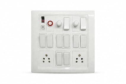 10 Switch Surface Mount Board with 2 Fan Regulators, MCB, Indicator, 2x5A Sockets, White, Heavy Duty PVC