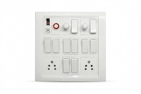 10 Switch Surface Mount Board with 2 Fan Regulators, MCB, Indicator, 2x5A Sockets, White, Heavy Duty PVC