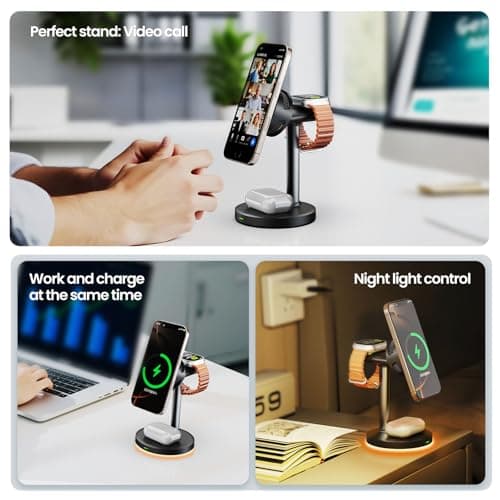 QI 2.2 25W Wireless Charger with Cooling Fan Smart Magnet Charger Stand for Apple Products, 3 in 1 Magnetic Charging Station for iPhone 17/1615/14/13/12 Series, Airpods Apple Watch (Black) 5