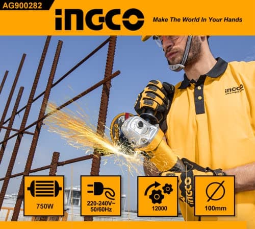 INGCO Angle Grinder, 100mm | 900W | 11000 RPM Power Grinder, Electric Metal ​Grinder with 1pcs Auxiliary Handle 5