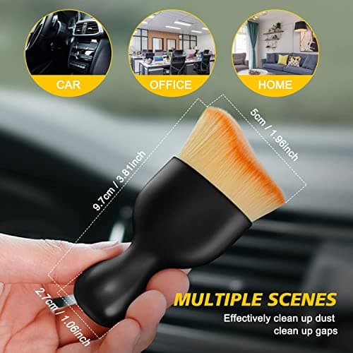 CUBIZ Polypropylene Scratch Free Car Interior Cleaning Tool Brush with Cover, Car Duster Brushes, Auto Interior Soft Bristles Cleaning Brush Dusting Tool for Car, Home, Office, Keyboard, Black 5