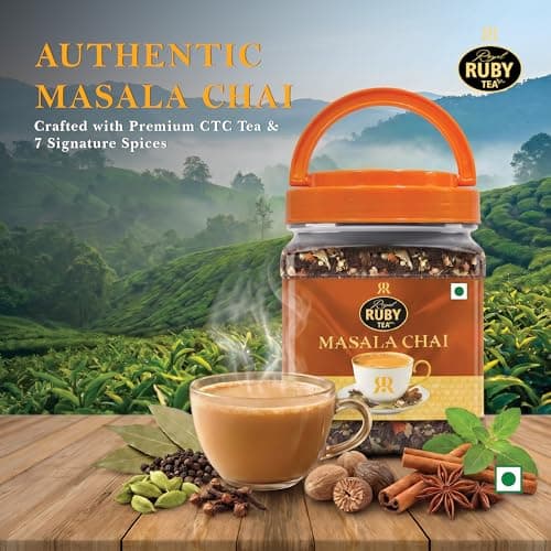 ROYAL RUBY TEA Masala Tea 250g | 100% Assam CTC Blend with Real Indian Spices | Enriched with Cardamom Ginger Cloves Bay Leaf Tulsi Nutmeg & Black Pepper | Refreshing | All Natural | No preservatives  5
