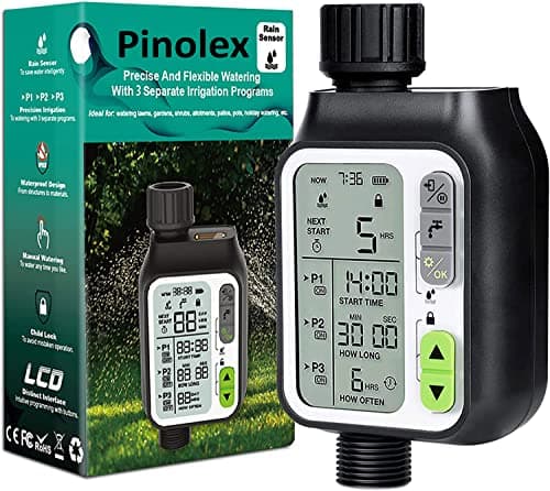 Pinolex® Sprinkler Water Timer with 3 Separate Watering Programs and Rain Auto Sensor Function, Garden Lawn Hose Faucet Timer Irrigation System Controller/Child Lock/Rain Barrel/3.5" Screen/IPX5 India 2