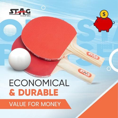 STAG ICONIC 1 Star Table Tennis Playset | 2 Rackets, 3 ABS Balls (White) with Cover | Portable Ping Pong Set for Beginners, Kids & Recreational Players | Home, Outdoor & Training Use 3