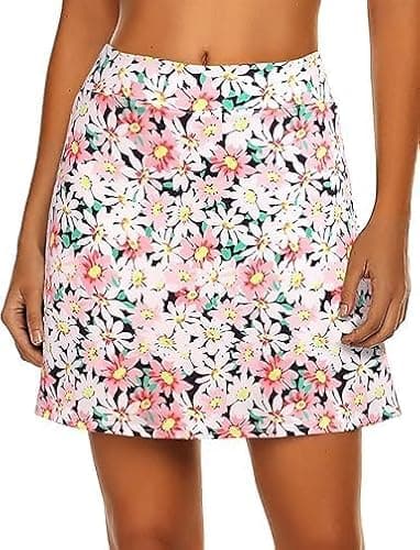 Nora Nico Women's High Rise Flared Stretchy Opaque Skater Skirts with Shorts (skater-Skirt-Pink-Floral-3XL)