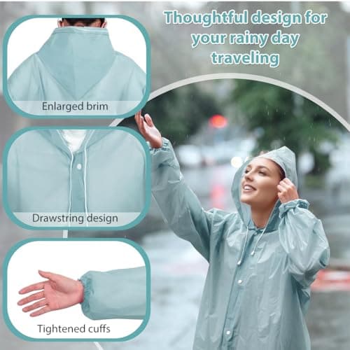 PALAY® Rain Ponchos for Adults Reusable EVA Raincoats with Hood for Women Men Camping Hiking Music Festival Outdoor Activities Pack of 2 Blue 3PCS 3