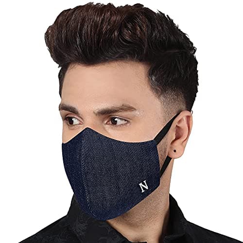 MASQ By Q-One Alphabet-N 4 Layer, Reusable with Ear Adjusters, Anti-Bacterial Cotton Cloth Face Mask Combo for Unisex, Men, Women (Large, Navy-Grey-Denim, Without Valve, Pack of 3) 2