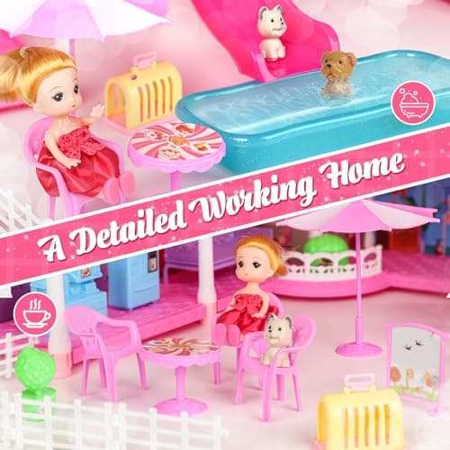 Lehoo Castle Doll House with12 Rooms, Pink Dollhouse Play Set, Ideal Gift for 3 4 5 6 Year Old Girls 5