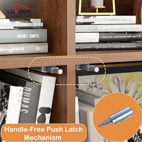 Lukzer 10 Open Cube Bookcase Storage Organizer with 2 Push Latch Doors Cabinet | Engineered Wood Multipurpose Bookshelf Display Rack for Home & Office | DIY Assembly (MR-033/Oak Brown/157x80x30 cm) 4