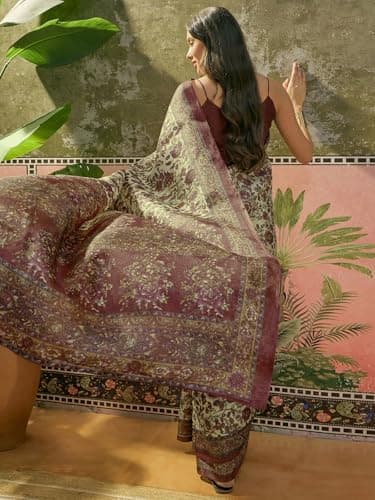 SIRIL Women's Cotton Printed Saree with Unstitched Blouse Piece (5193S572_Beige1) 4