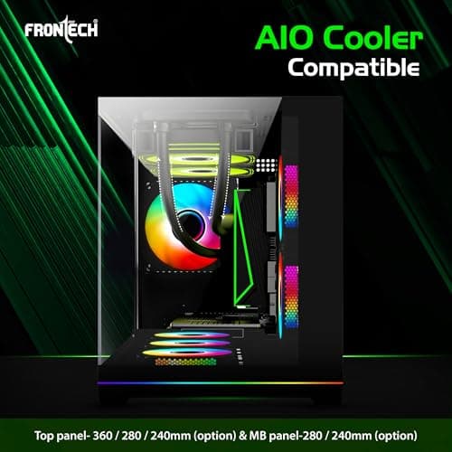 Frontech ROX Gaming Computer Case | 6 ARGB Fans | Dual Tempered Glass | Type-C Support | 360/280/240mm AIO Cooler Compatible | Front & Side Glass Panel | 1 x USB 3.0, 1 x 1.0 (FT-4391) 5